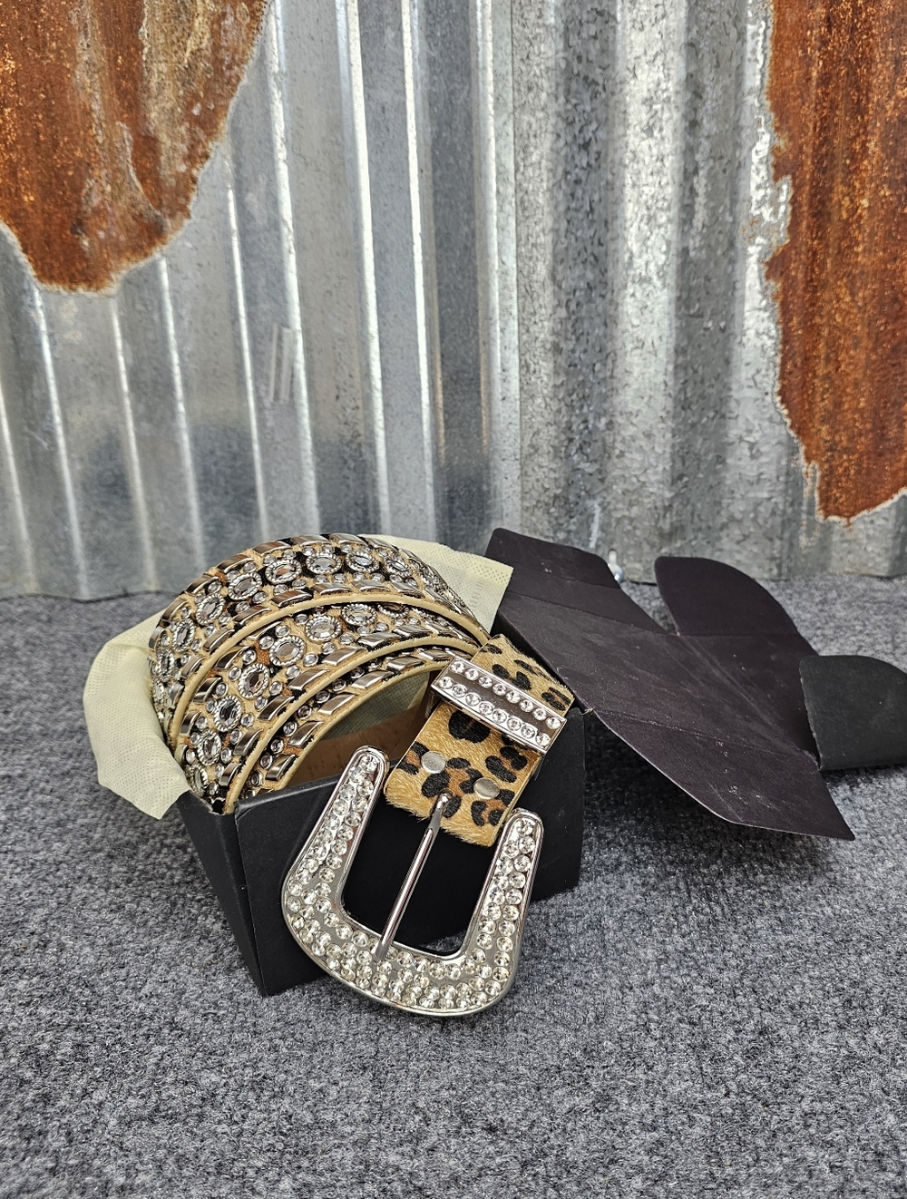 Y2K Bling Rhinestone Leopard Print Western Belt| Plus Size